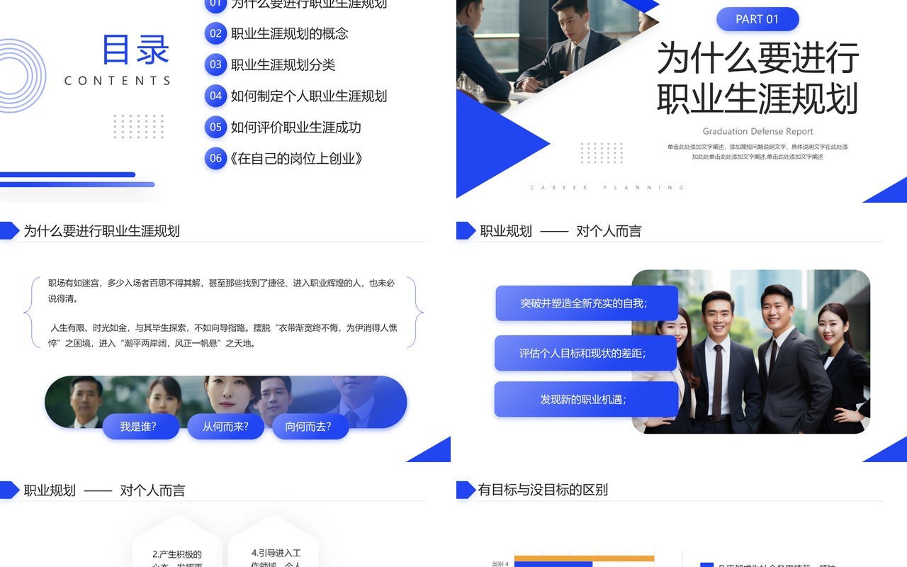 蓝色商务风企业员工职业生涯规划PPT模板