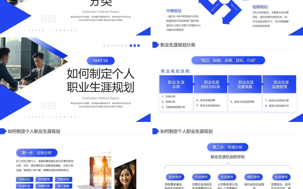 蓝色商务风企业员工职业生涯规划PPT模板