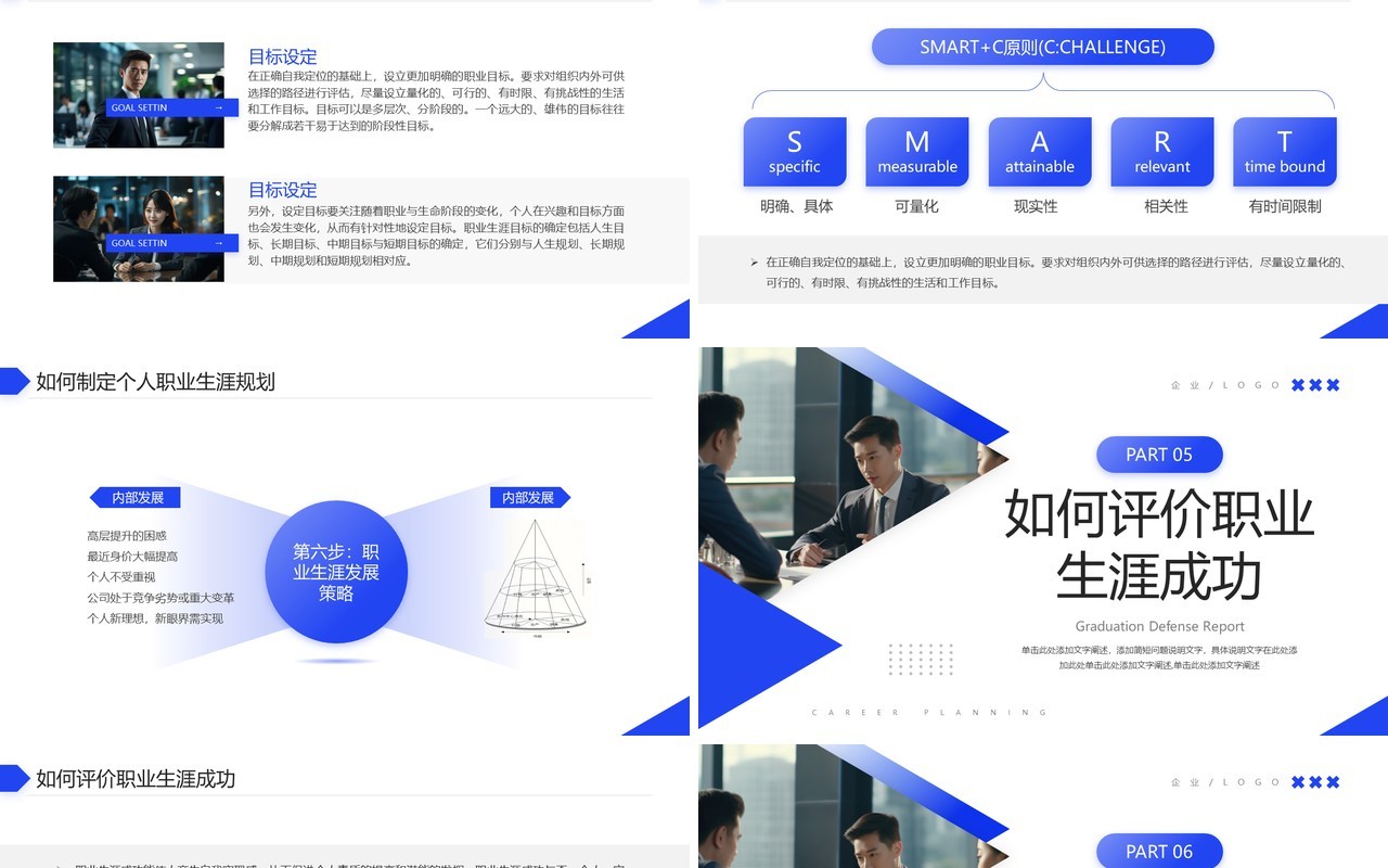蓝色商务风企业员工职业生涯规划PPT模板