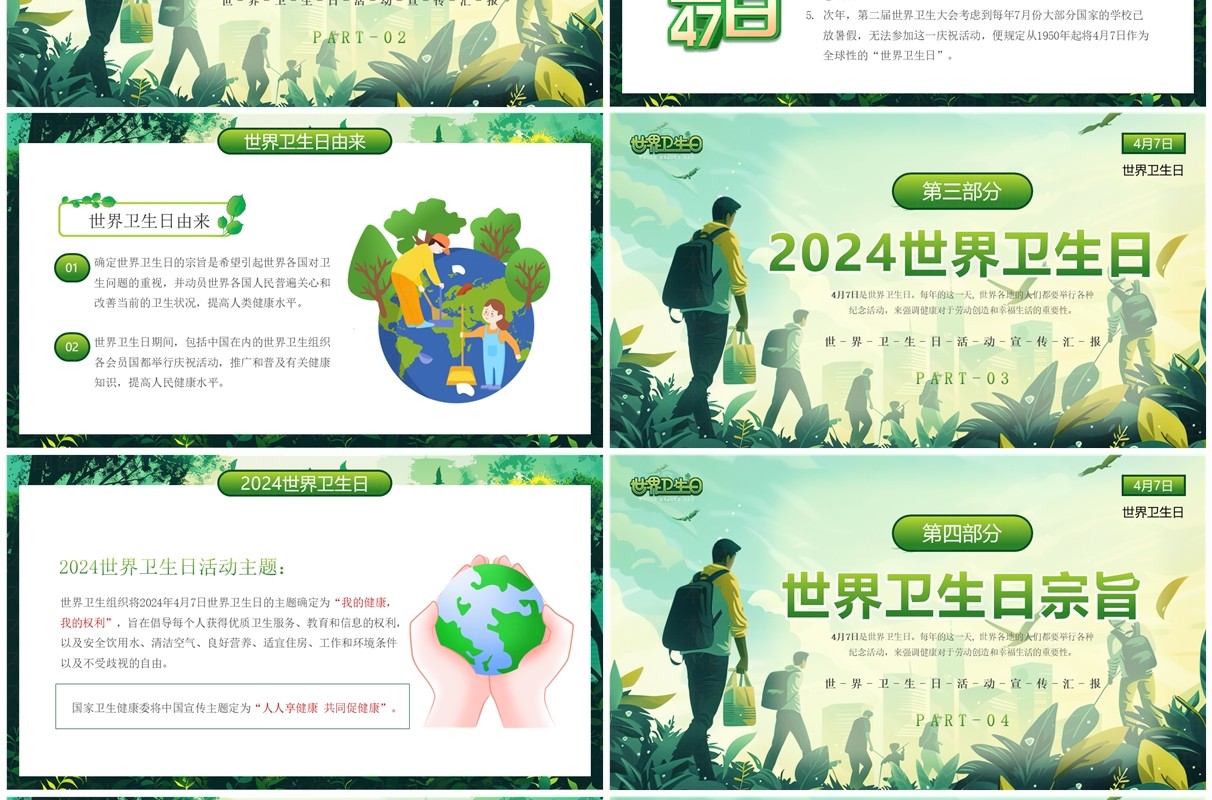 绿色清新风世界卫生日介绍PPT模板