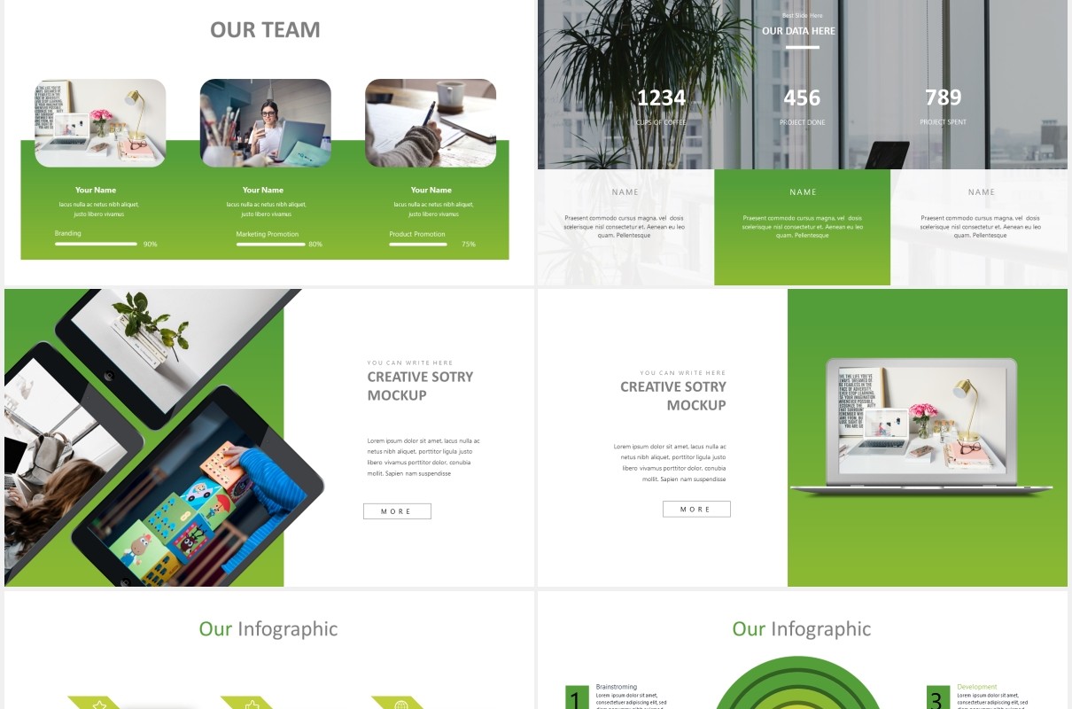 绿色简约工作计划述职报告PPT模板story powerpoint template