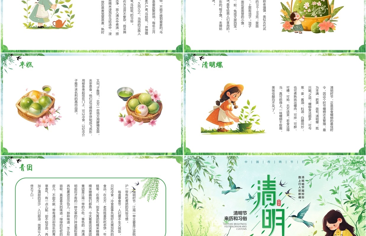 绿色清新风清明节来历和习俗介绍PPT模板