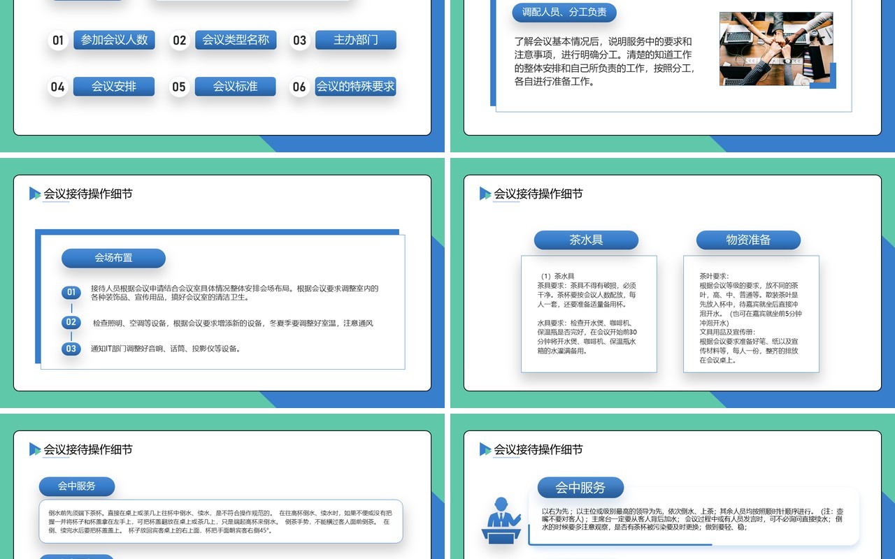 蓝绿色简约风企业会议接待礼仪PPT模板