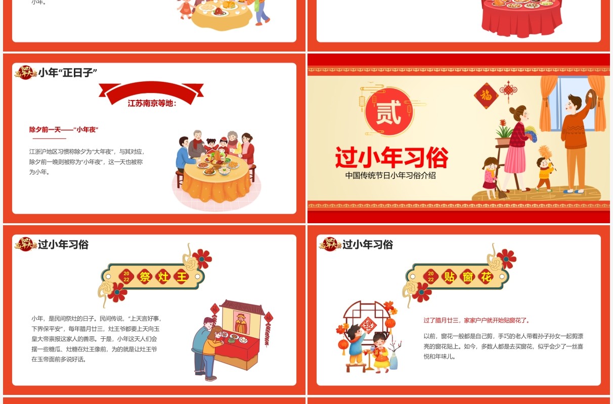 红色中国传统节日之小年习俗介绍PPT模板