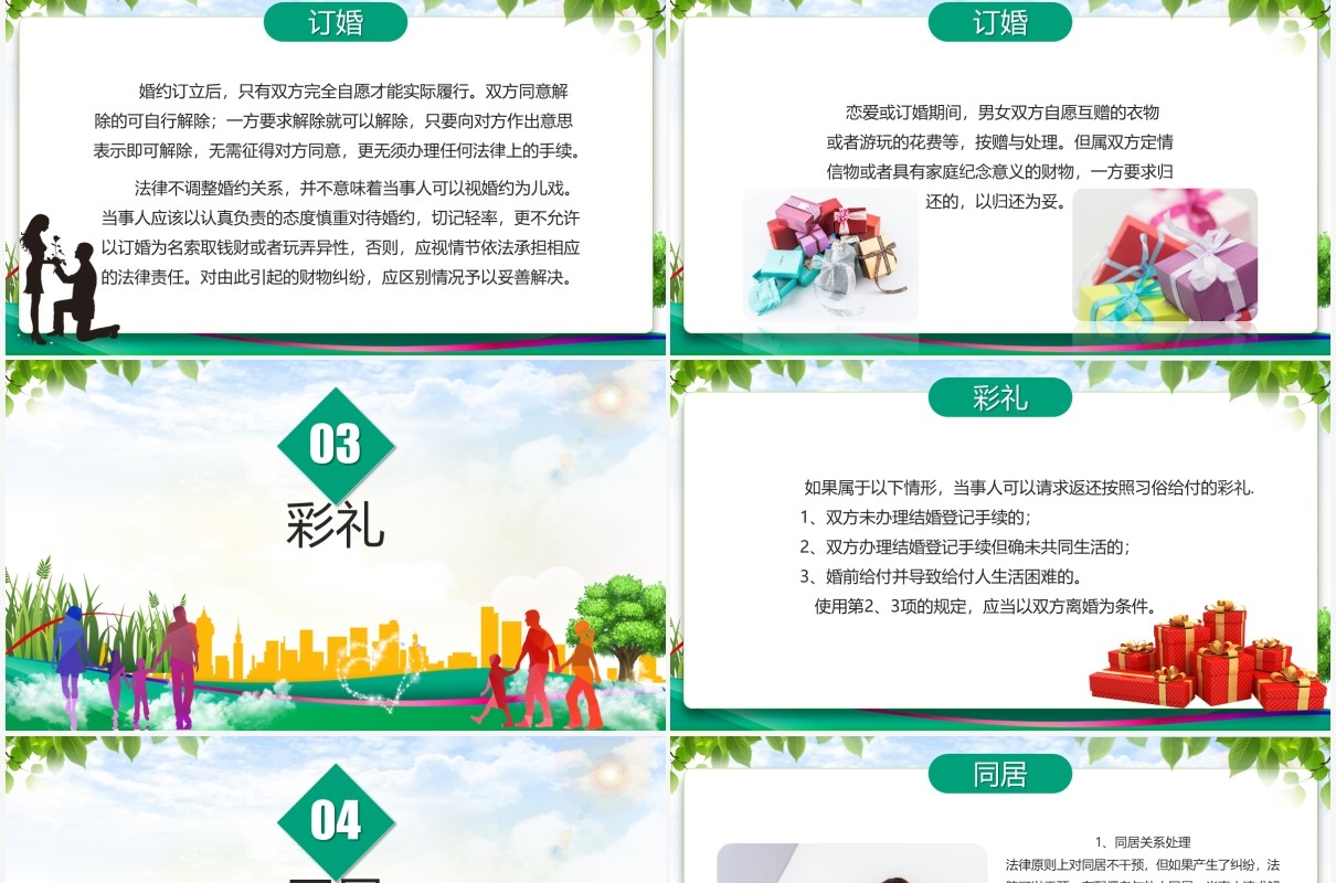 绿色清新风婚姻家庭法律讲座法律课件PPT模板