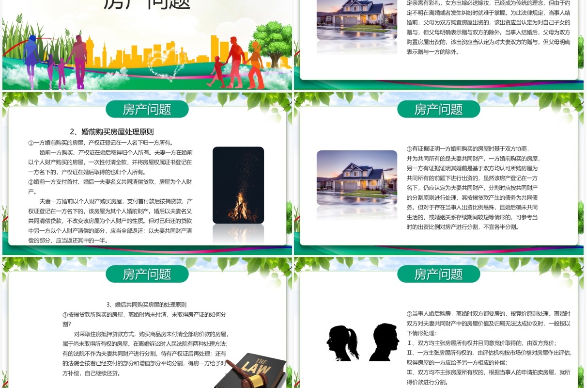 绿色清新风婚姻家庭法律讲座法律课件PPT模板