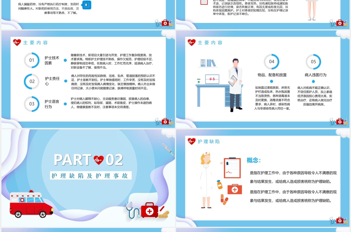 简约护理不良事件与隐患缺失医院护士医疗PPT模板