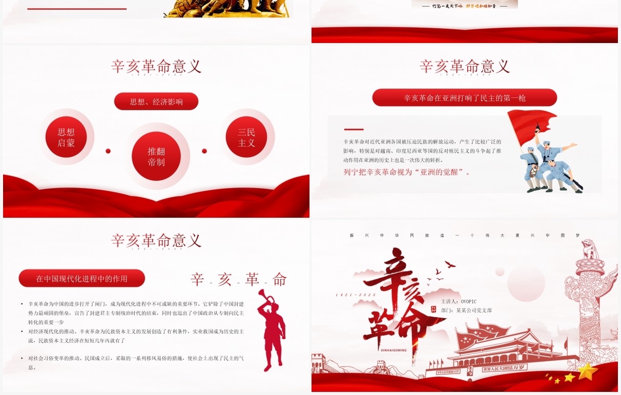 红色简约风辛亥革命纪念日介绍PPT模板