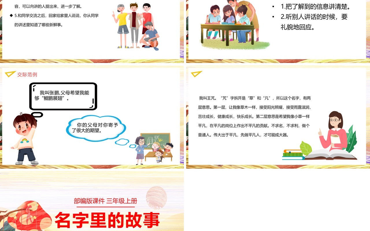 部编版三年级语文上册名字里的故事课件PPT模板