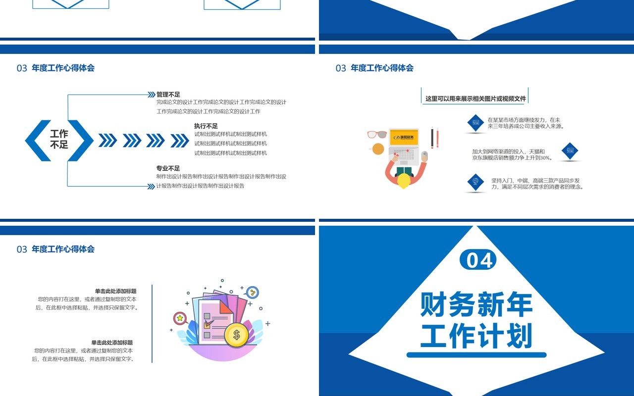 2021蓝色财务部年终工作总结新年计划报告通用PPT模板