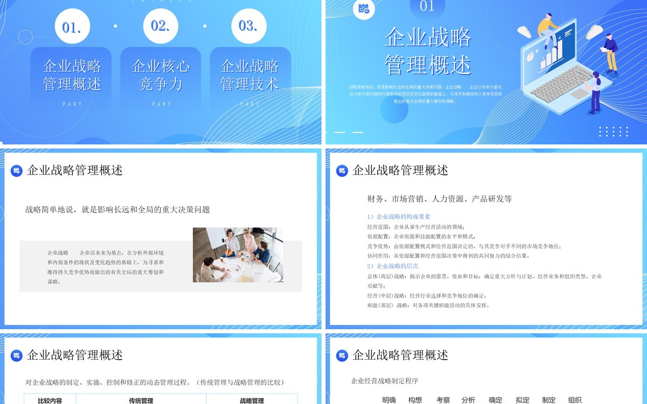 蓝色插画风企业战略管理培训PPT模板