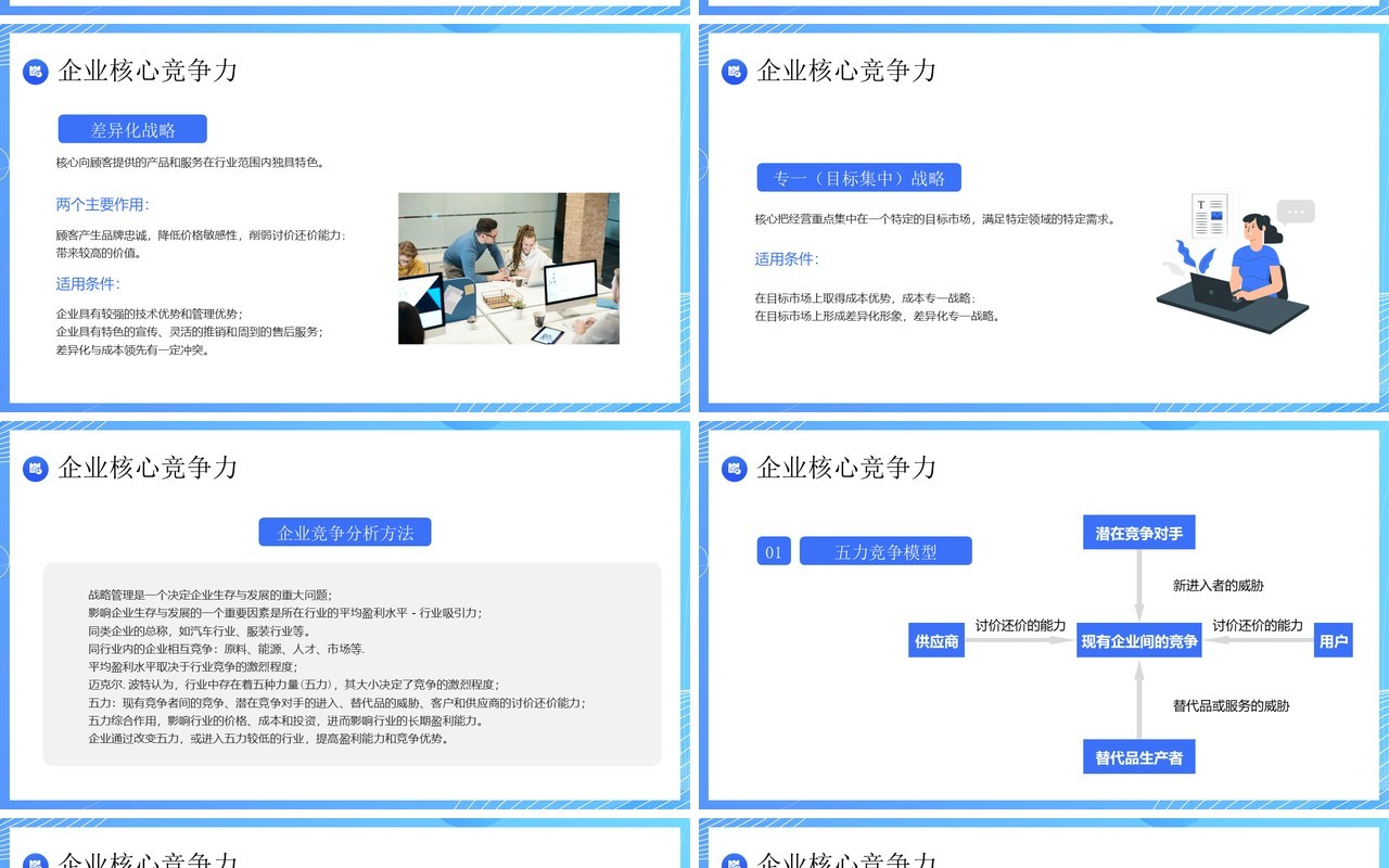 蓝色插画风企业战略管理培训PPT模板