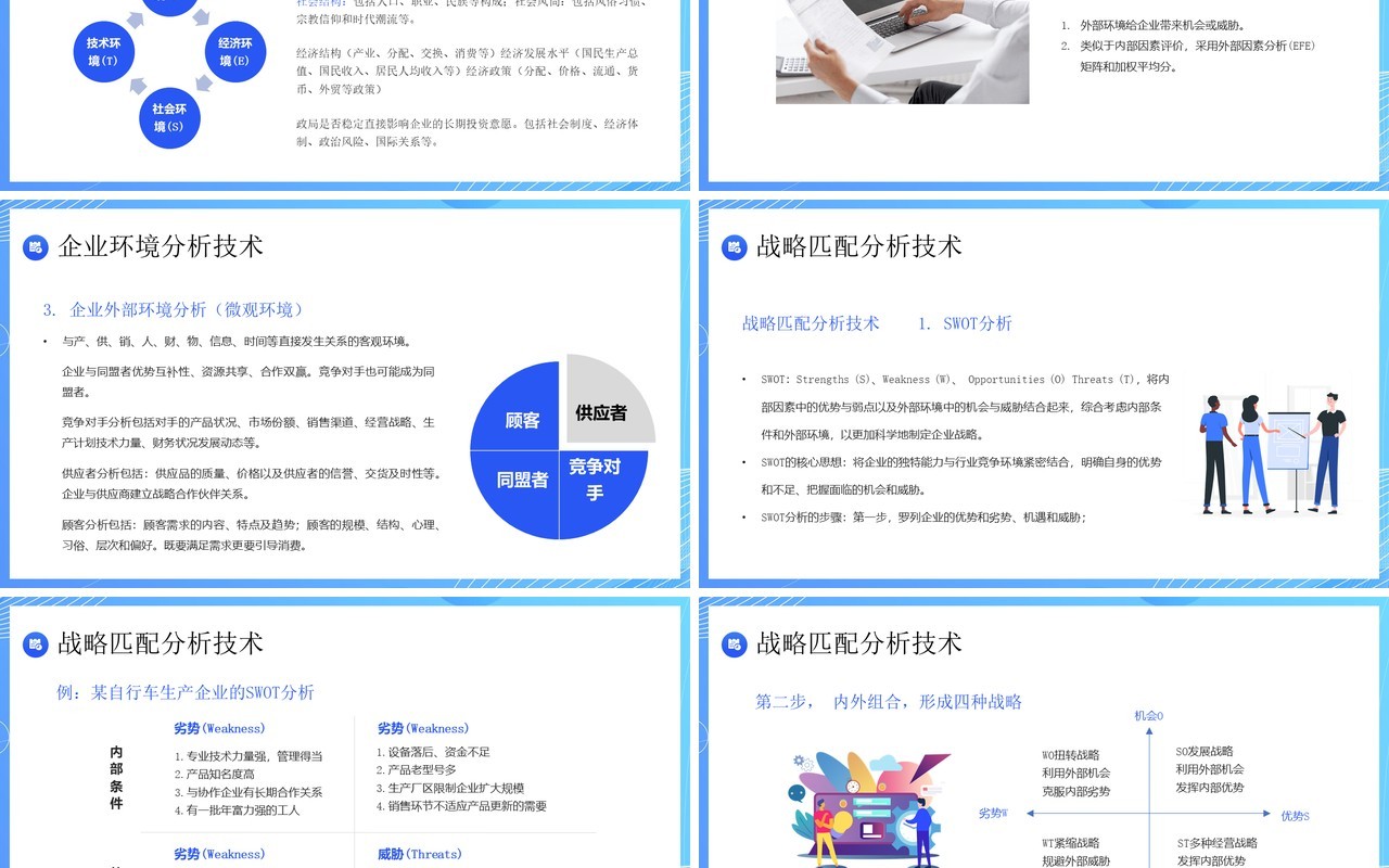 蓝色插画风企业战略管理培训PPT模板