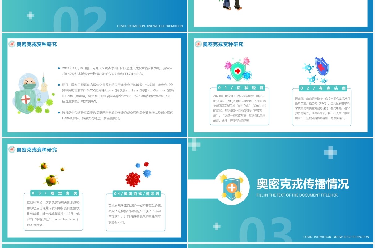 蓝色简约风新冠奥密克戎知识宣传PPT模板