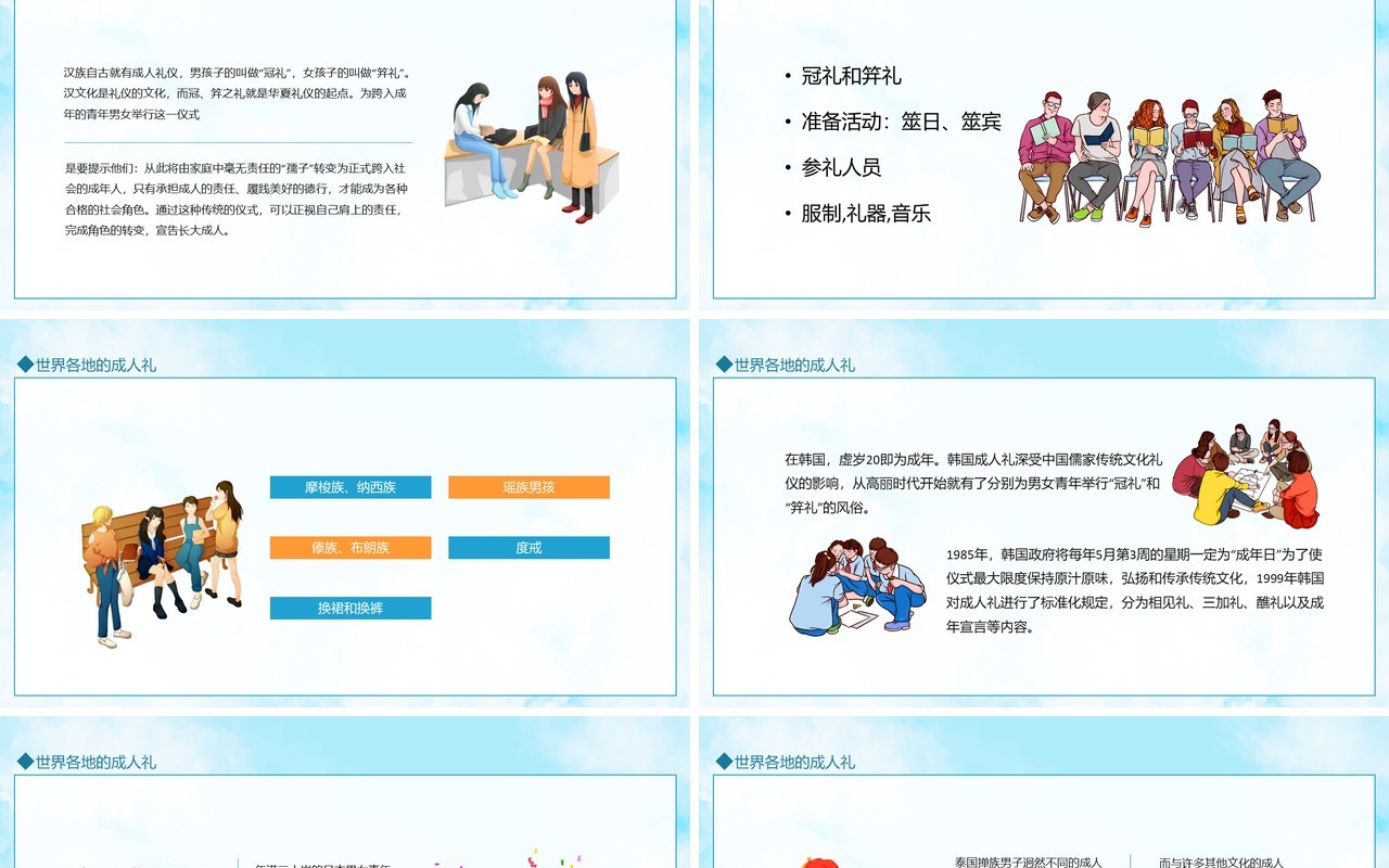 成人礼献未来世界各地的成人礼介绍动态PPT模板