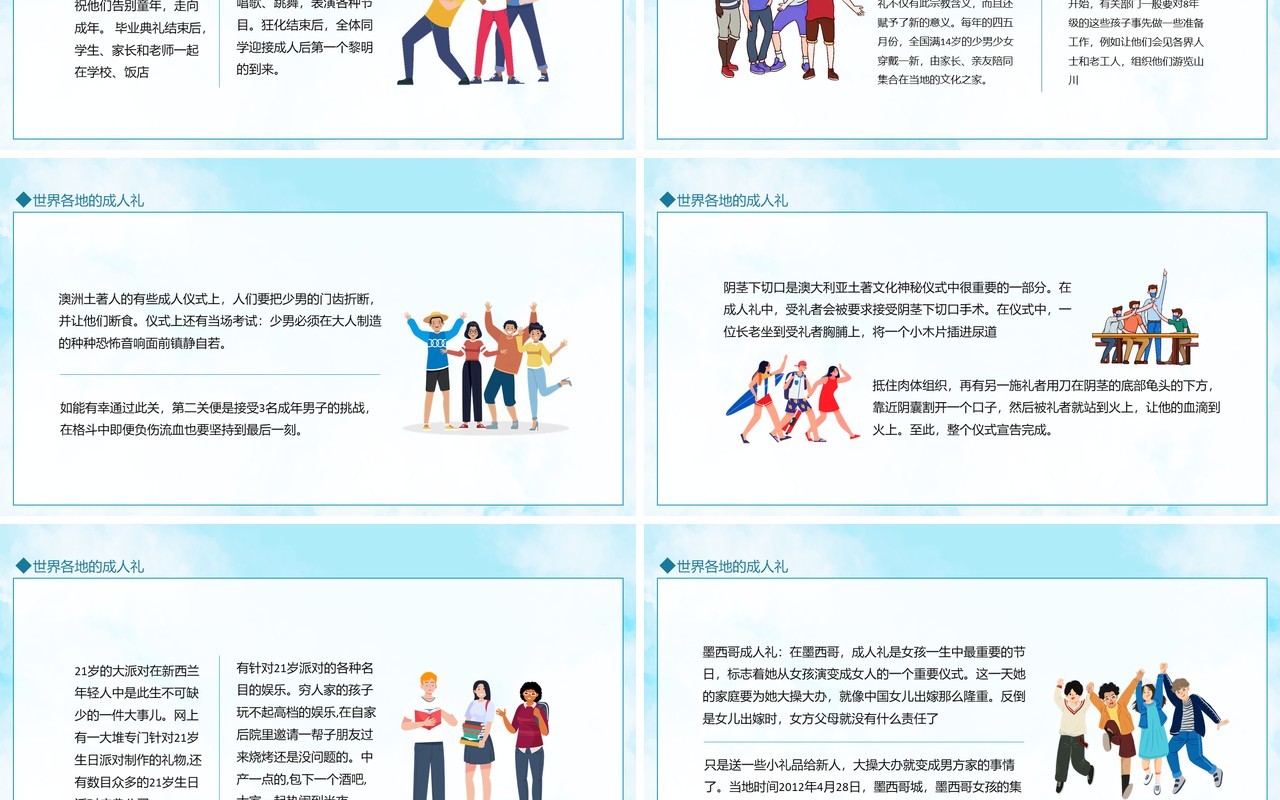成人礼献未来世界各地的成人礼介绍动态PPT模板
