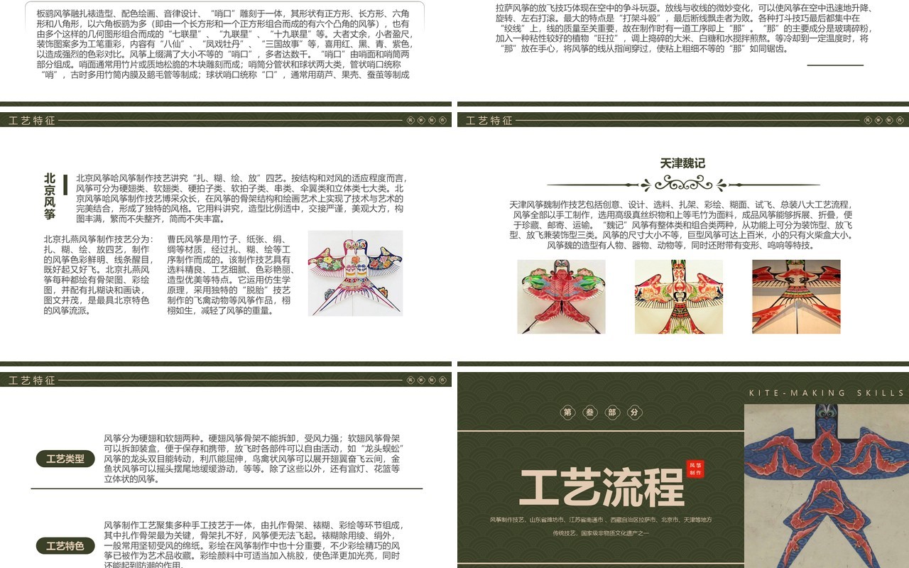 绿色中国风非遗系列之风筝制作技艺PPT模板