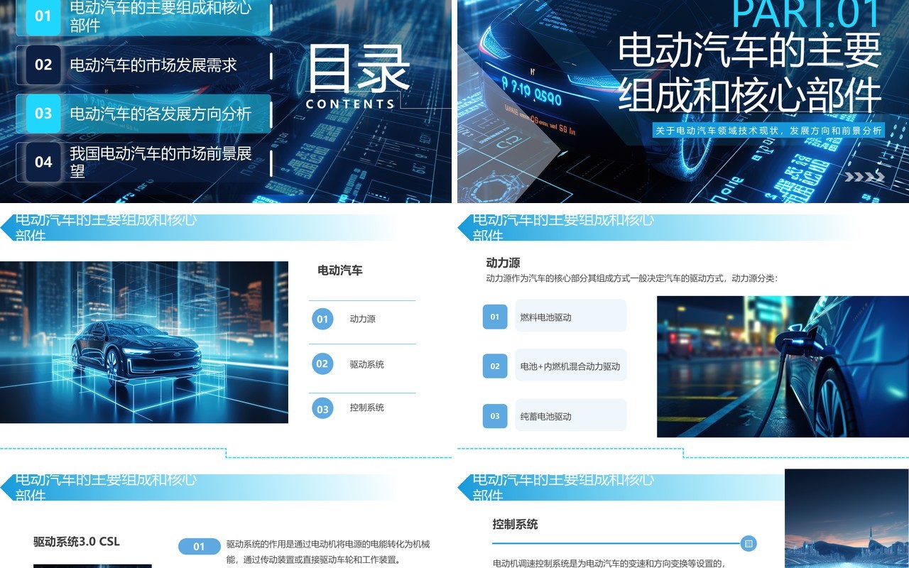 蓝色科技风新能源电动汽车宣传PPT模板