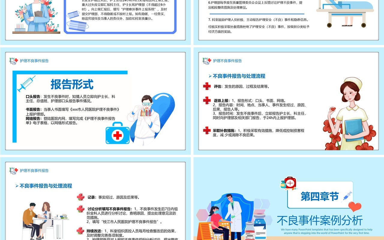 蓝色卡通风医疗行业对护理不良事件上报系统培训PPT模板