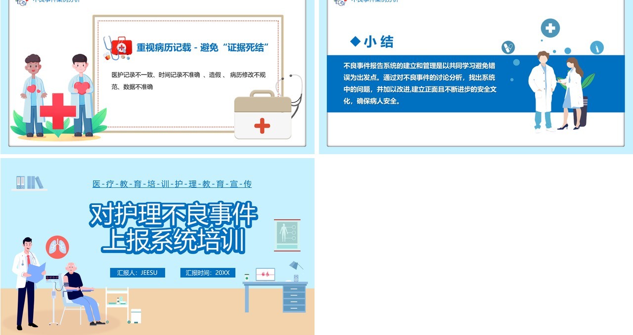 蓝色卡通风医疗行业对护理不良事件上报系统培训PPT模板