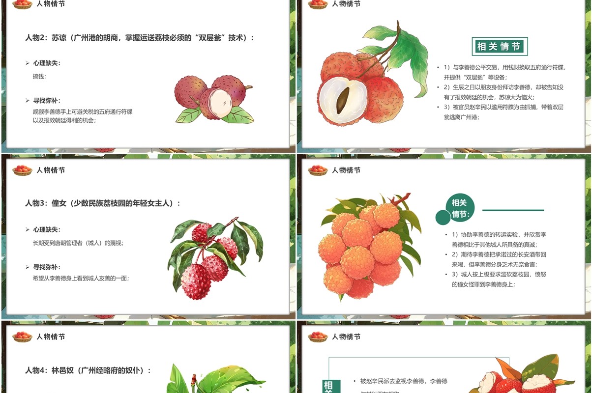 绿色插画风长安的荔枝书籍赏析PPT模版