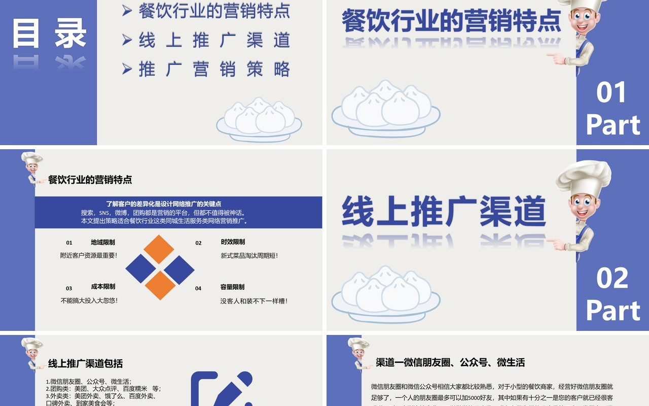 简约餐饮行业线上推广营销策略PPT模板