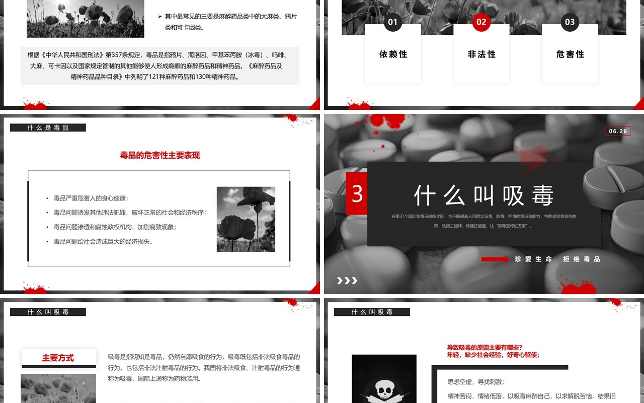 黑红简约风全民禁毒宣传月PPT模板