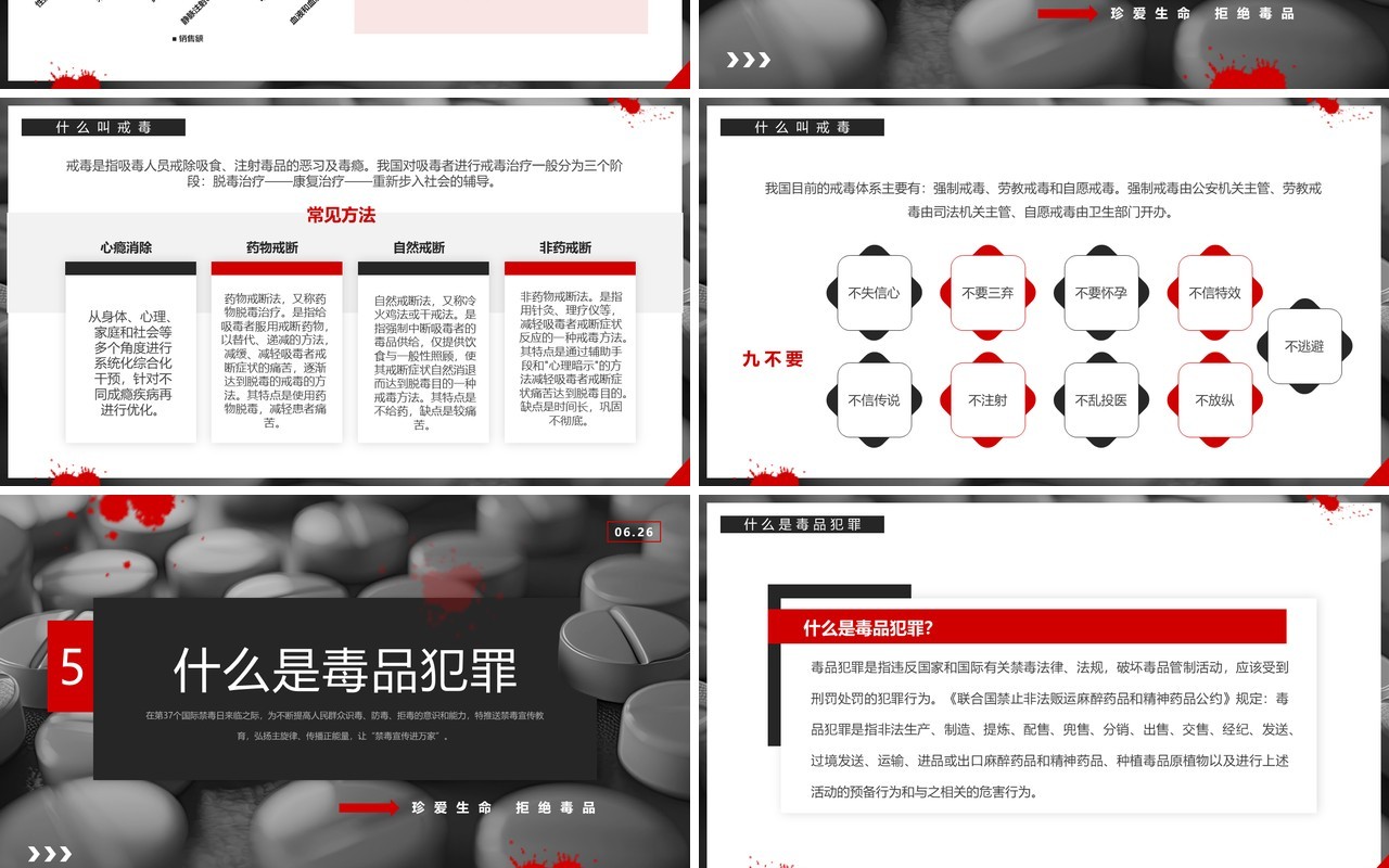 黑红简约风全民禁毒宣传月PPT模板