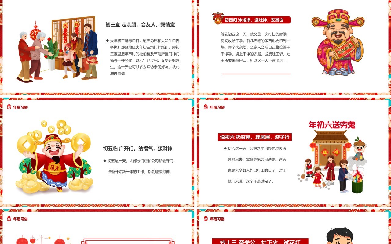 红色中国风2025蛇年习俗介绍PPT模板