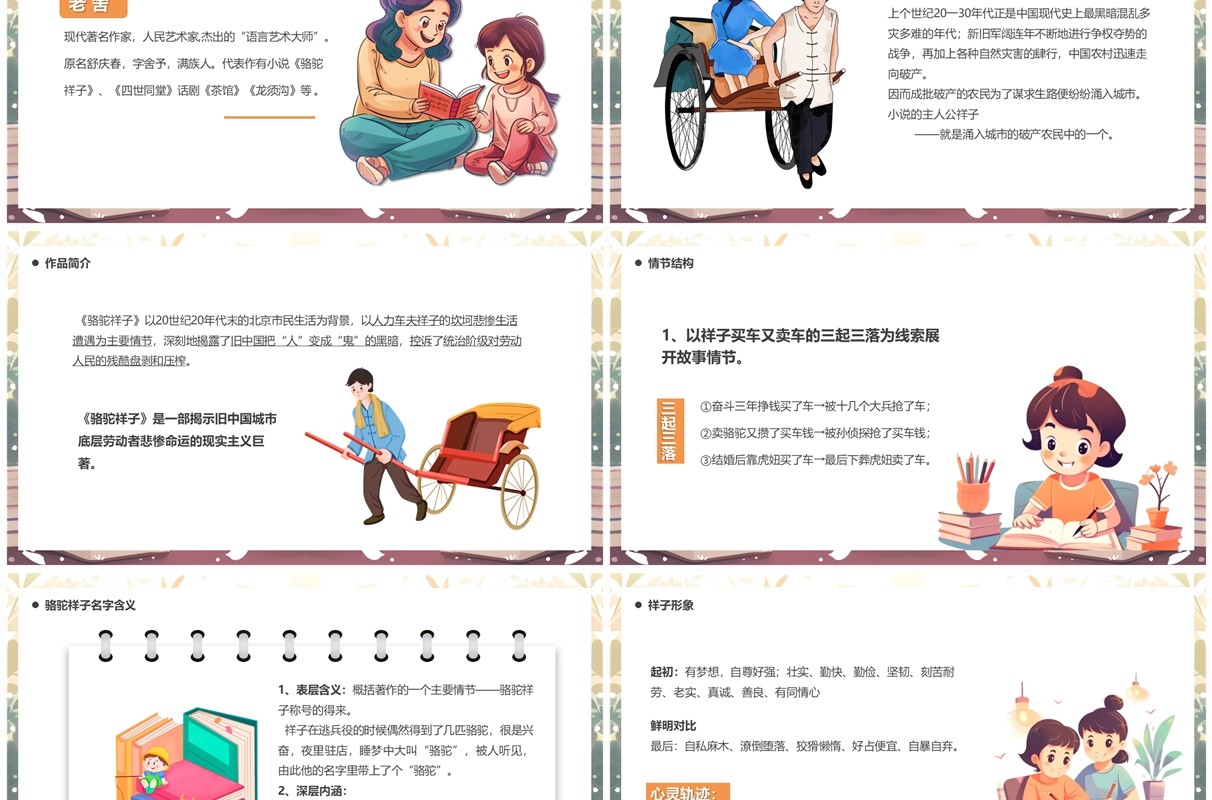 插画卡通风读书分享骆驼祥子PPT模板