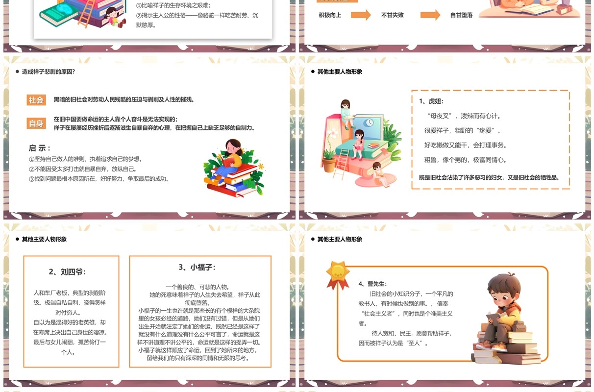 插画卡通风读书分享骆驼祥子PPT模板