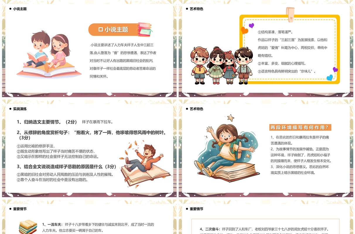 插画卡通风读书分享骆驼祥子PPT模板