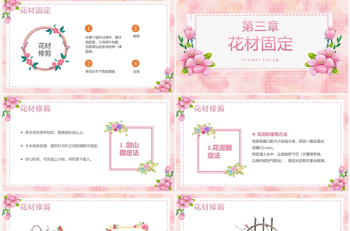 粉色清新风插花基本技能培训PPT模板