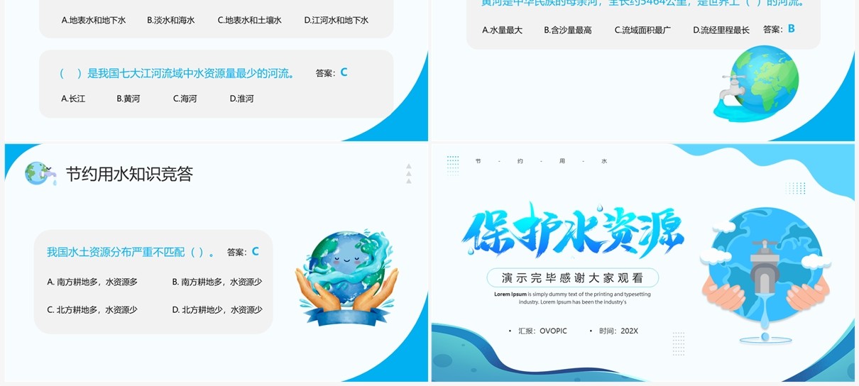 蓝色卡通风节约用水主题班会PPT模板
