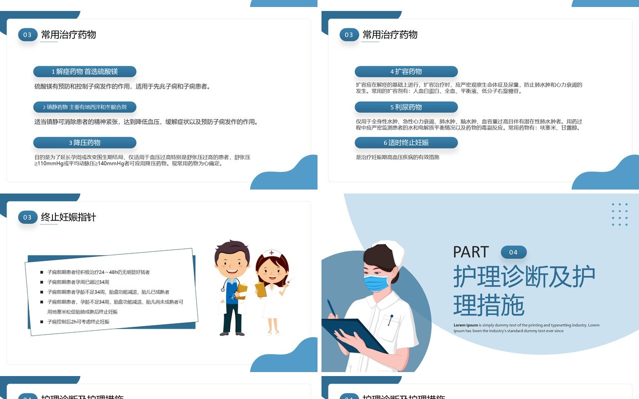 蓝色简约风子痫前期重度护理查房PPT模板