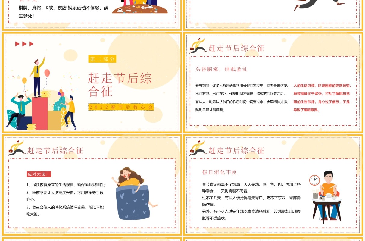 黄色扁平风春节后收心会PPT动态模板