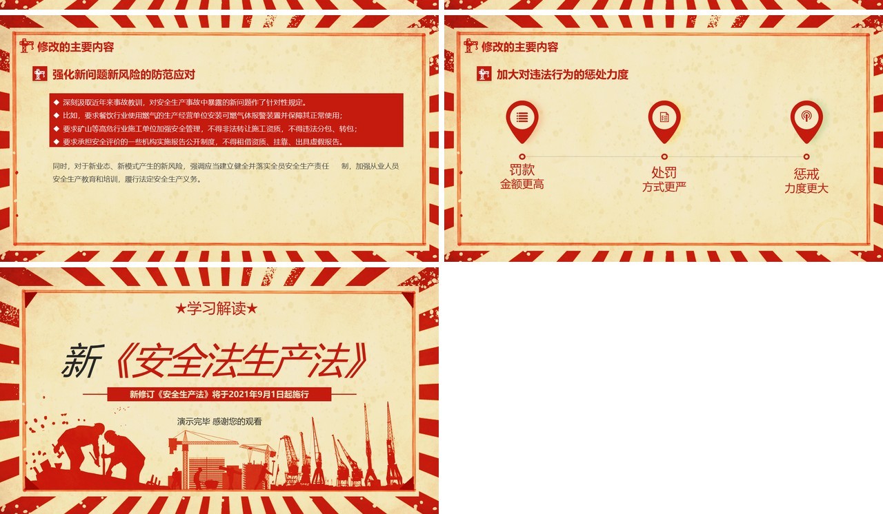 红色复古新安全法生产法动态PPT模板