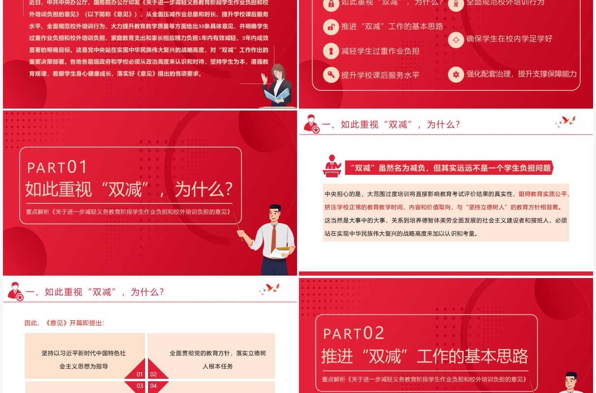 红色简约风关于进一步减轻义务教育阶段学生作业负担和校外培训负担的意见PPT模板