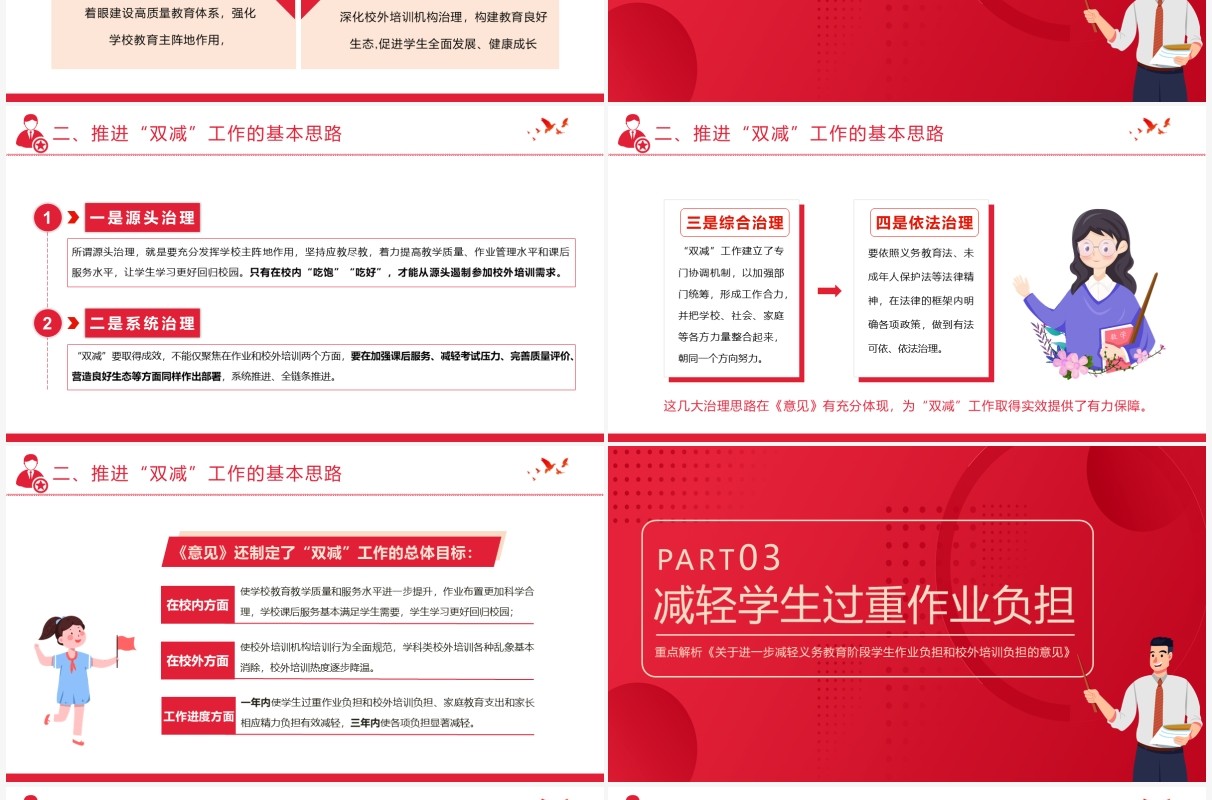 红色简约风关于进一步减轻义务教育阶段学生作业负担和校外培训负担的意见PPT模板