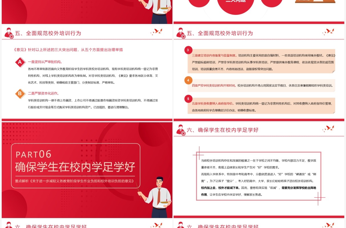 红色简约风关于进一步减轻义务教育阶段学生作业负担和校外培训负担的意见PPT模板