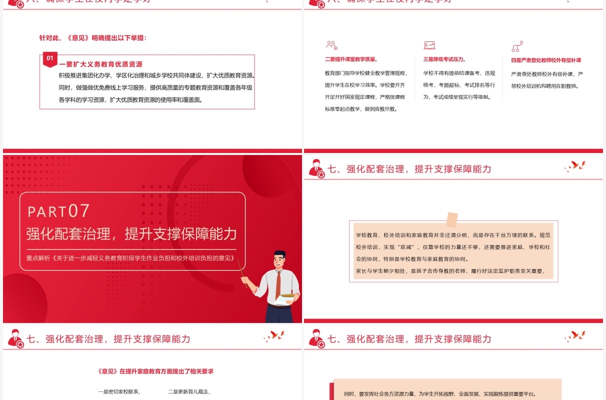 红色简约风关于进一步减轻义务教育阶段学生作业负担和校外培训负担的意见PPT模板