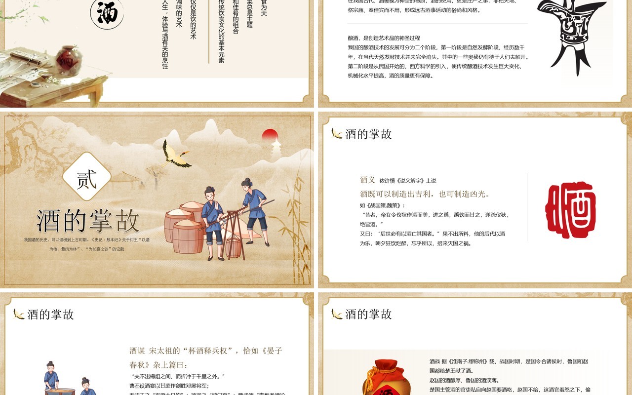 黄色中国风中国酒文化介绍PPT模板