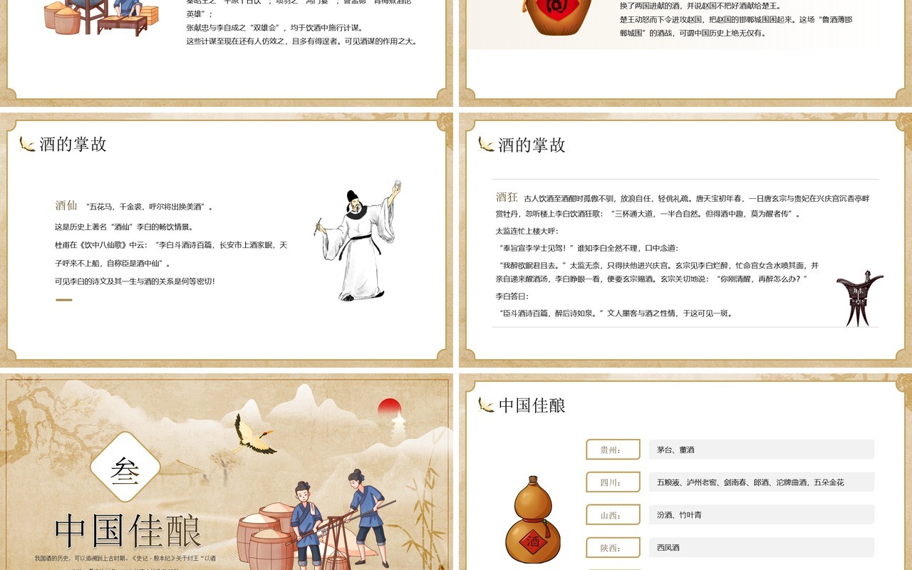 黄色中国风中国酒文化介绍PPT模板