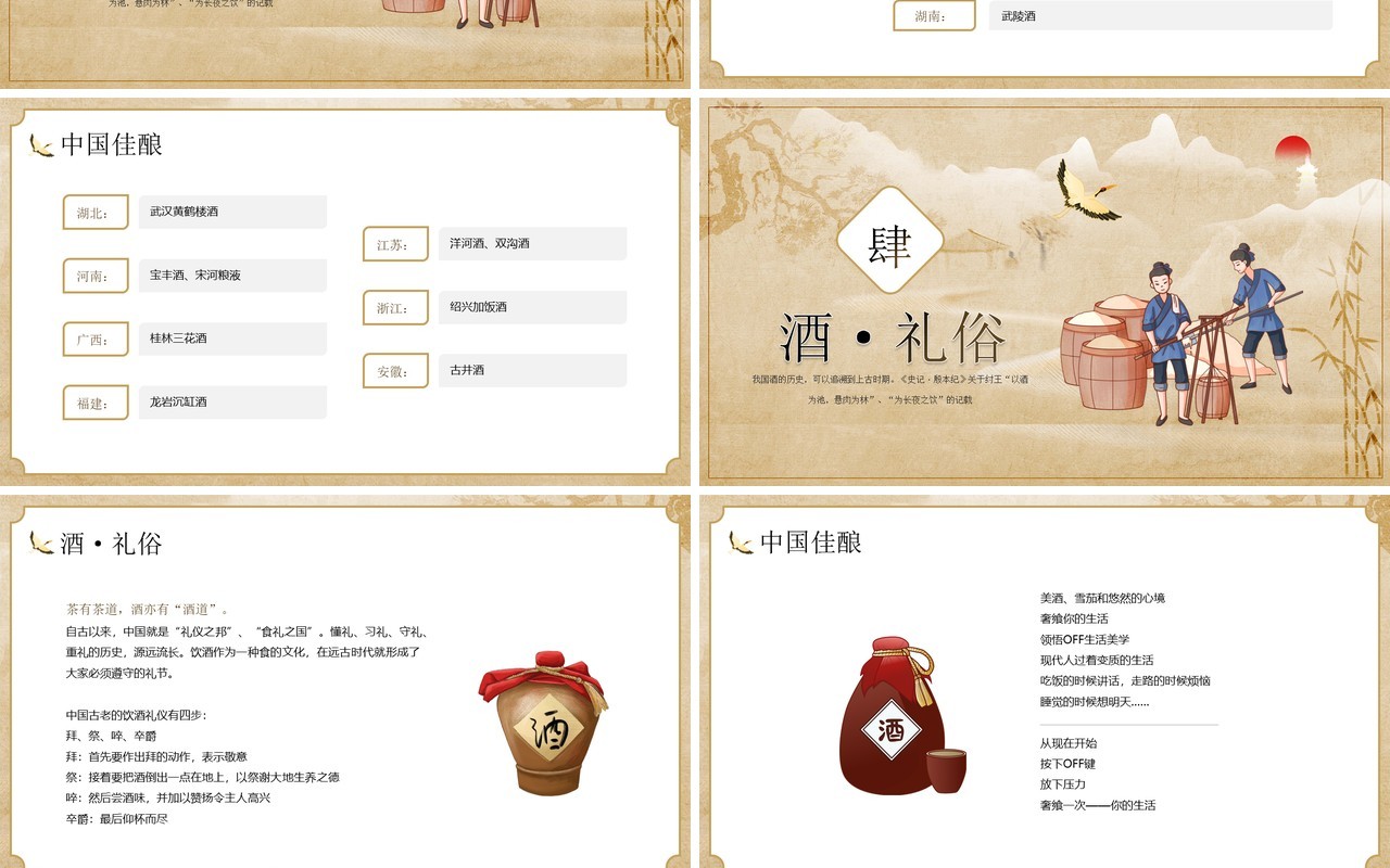 黄色中国风中国酒文化介绍PPT模板