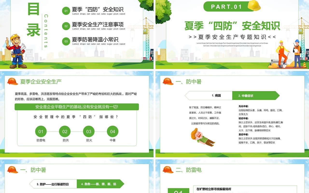 绿色卡通风夏季安全生产知识PPT模板