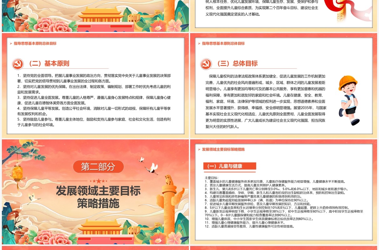 红色中国风中国儿童发展纲要汇报PPT模板