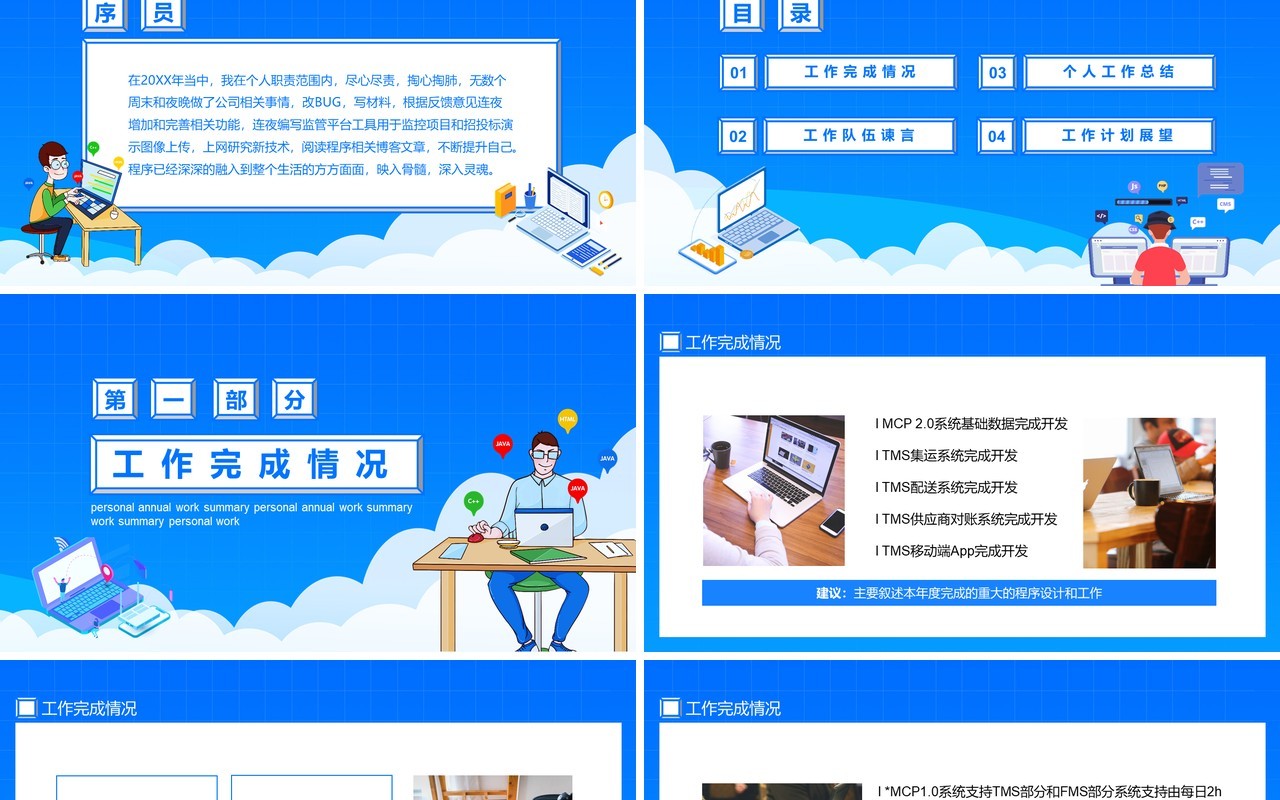 蓝色程序员个人年度工作总结计划报告动态PPT模板