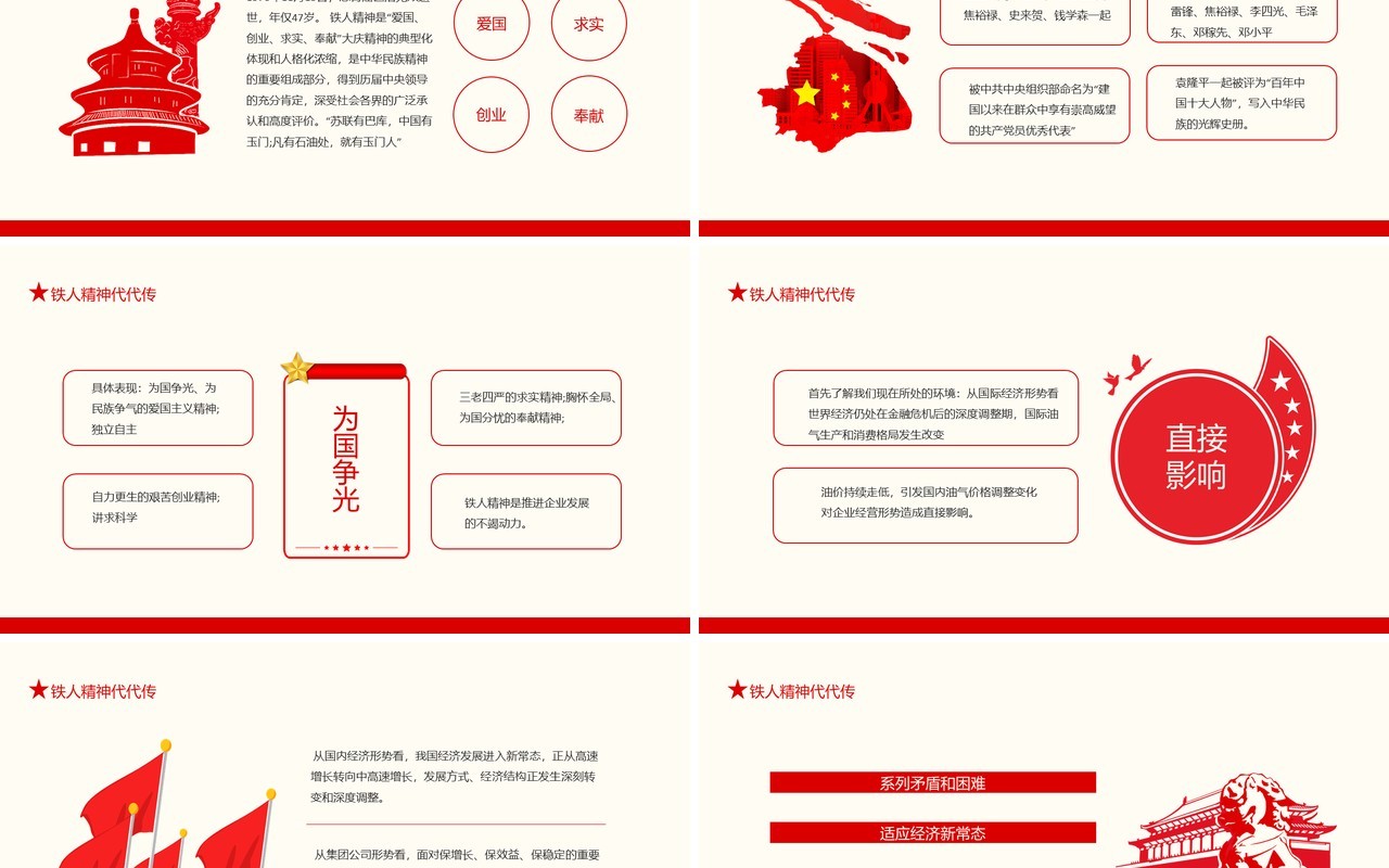 铁人王进喜精神代代传共产党人的优秀楷模动态PPT模板