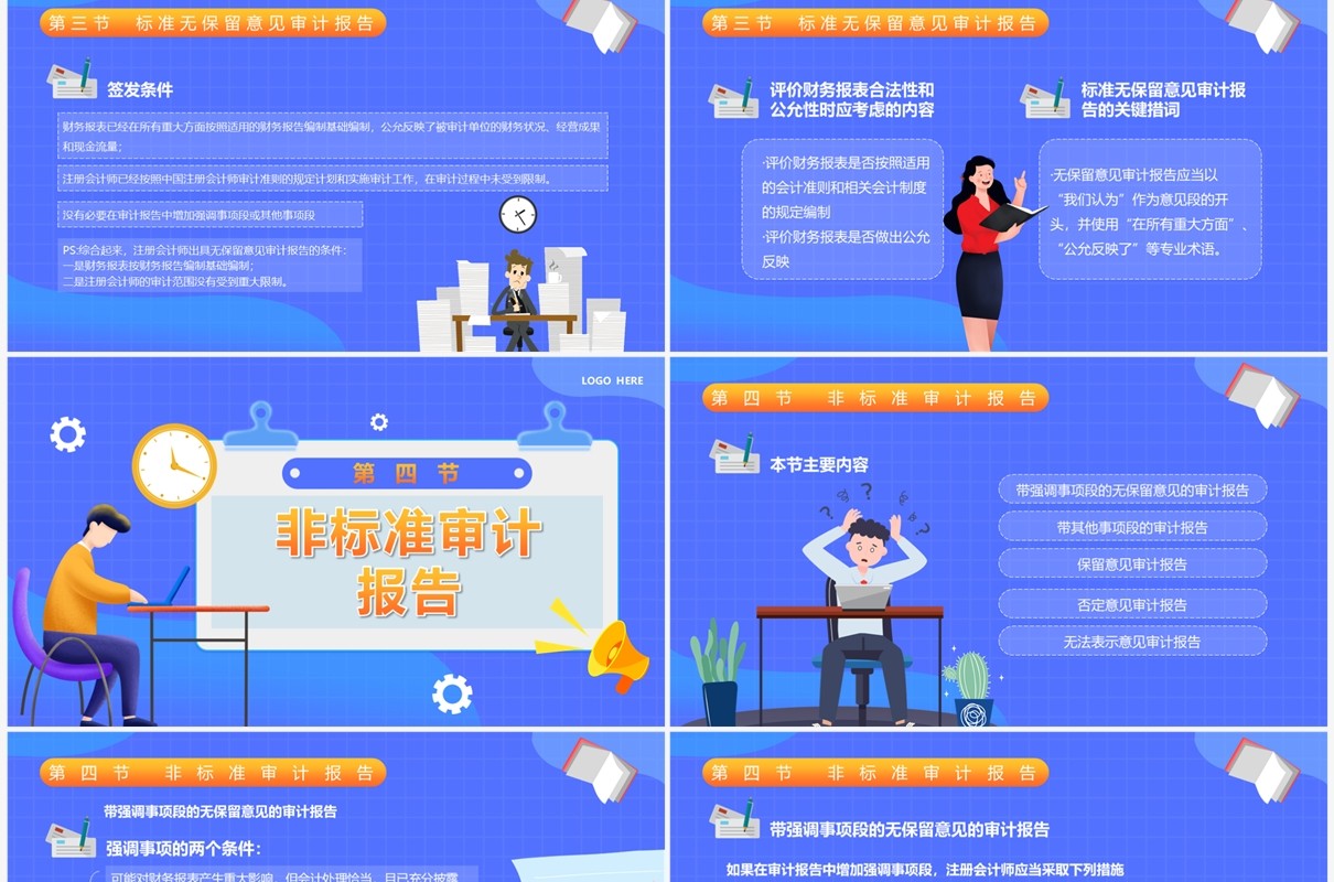 蓝色插画风审计报告企业培训PPT模板