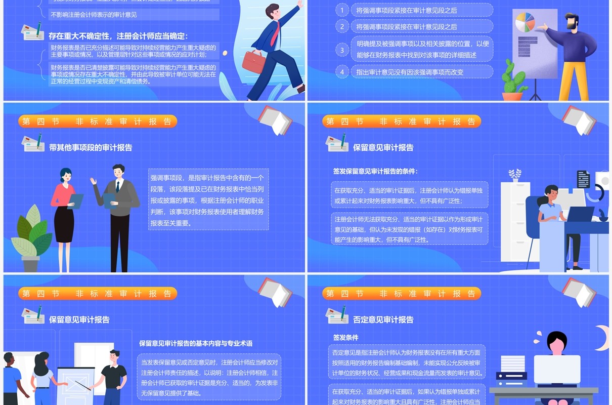 蓝色插画风审计报告企业培训PPT模板